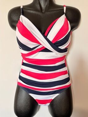 Toggs Australia Striped Ruched One-Piece Swimsuit, Sz 8